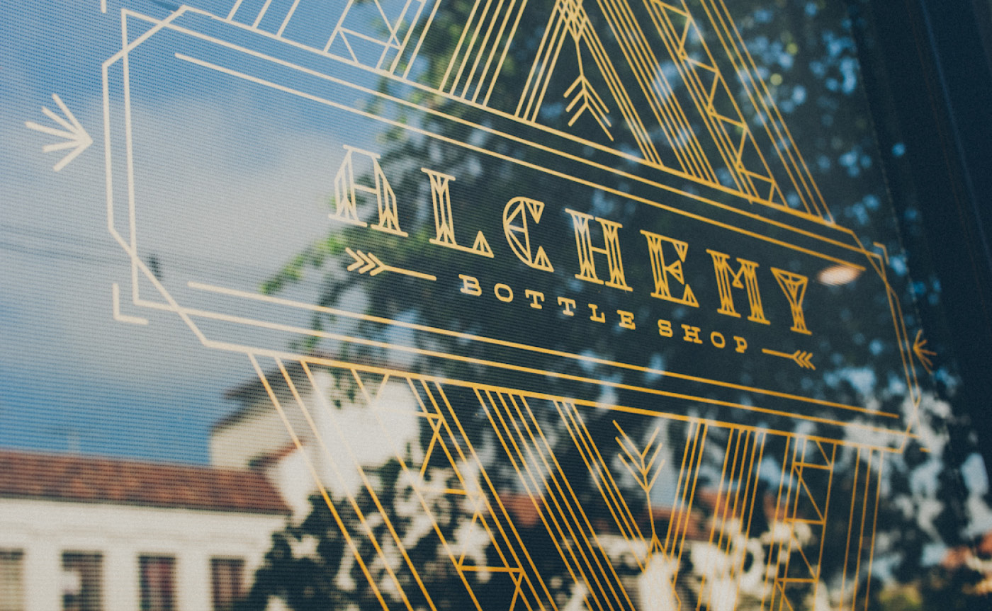 Alchemy Bottle Shop window graphics example
