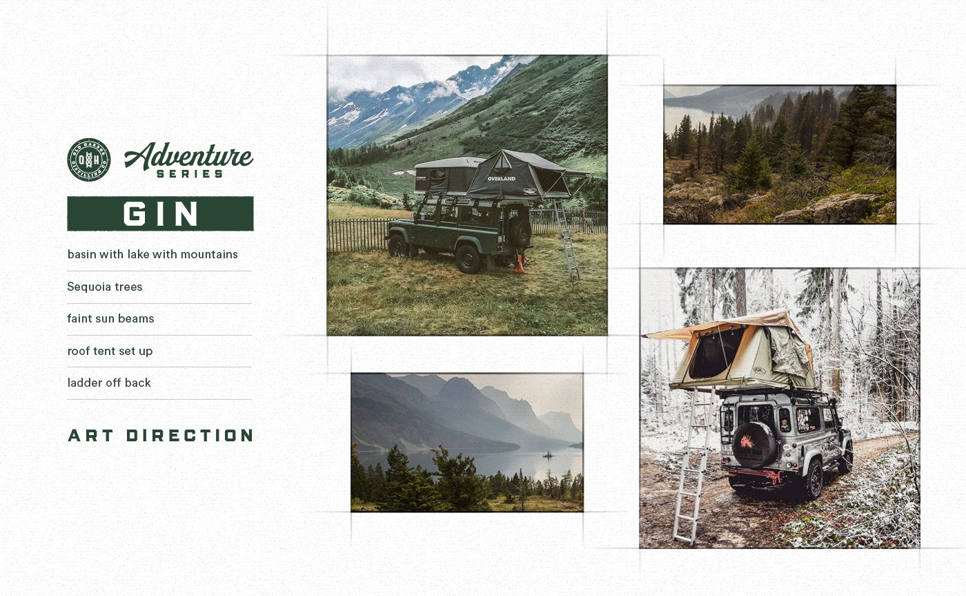 Art direction mood board for Old Harbor Adventure Series gin packaging