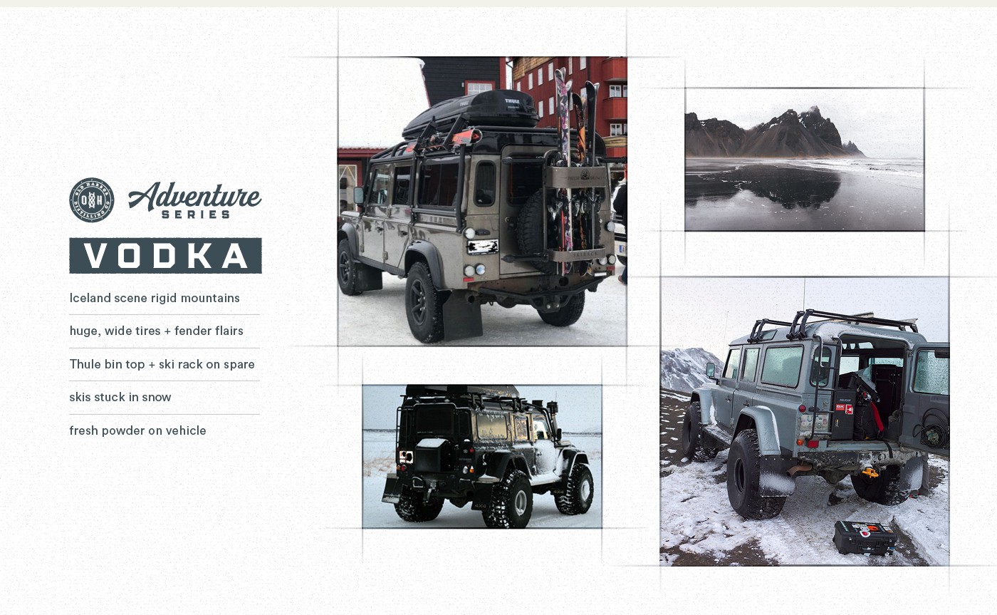 Art direction mood board for Old Harbor Adventure Series vodka packaging