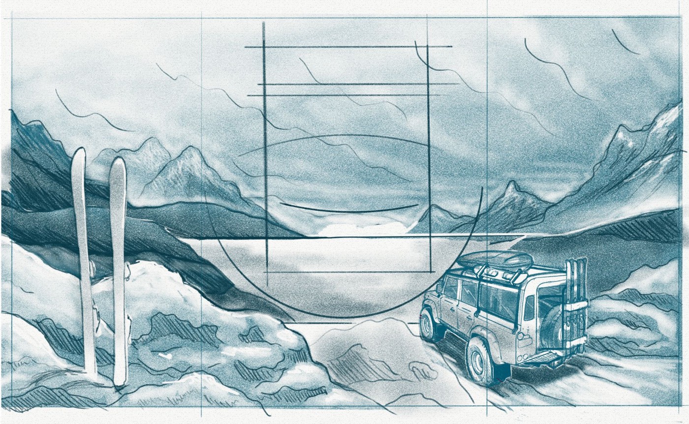 Concept sketch for Old Harbor Adventure Series vodka label illustration