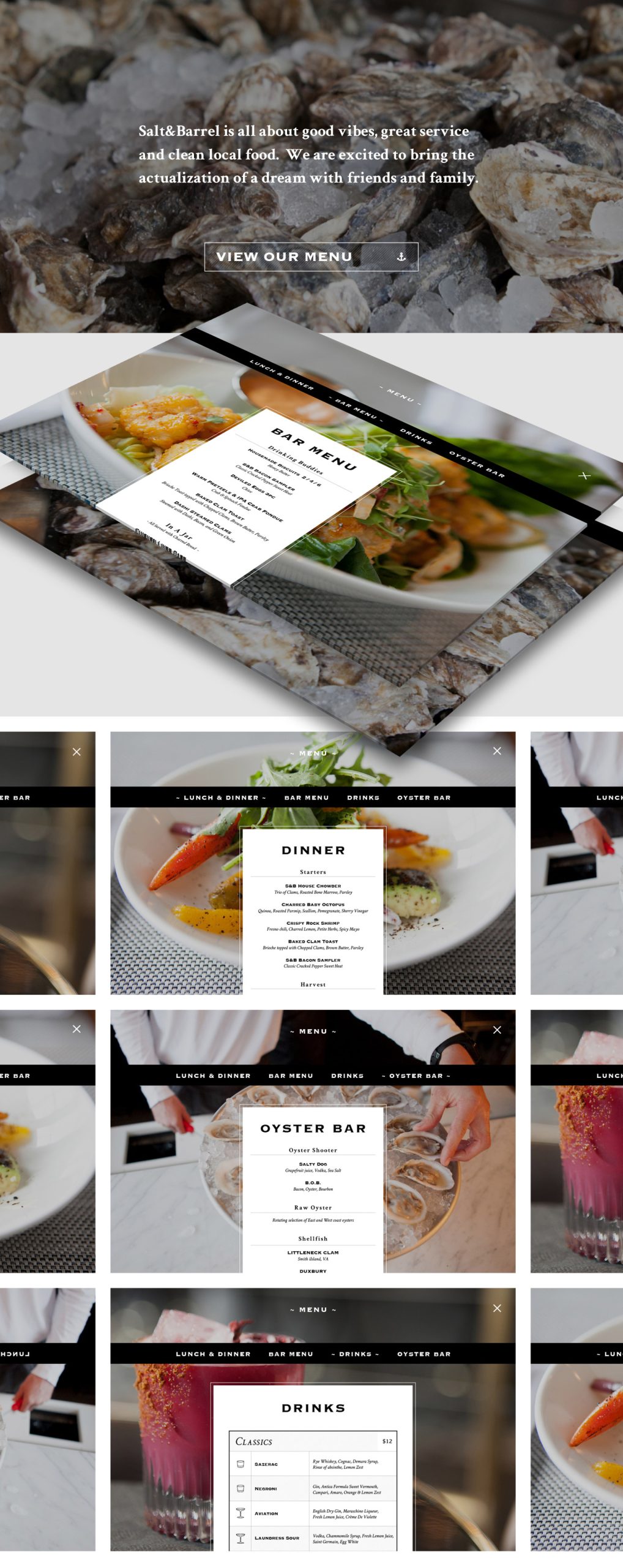 Salt & Barrel menu, about and happy hour module