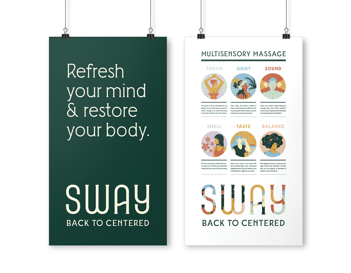 Sway Spa menu concept and outdoor signage application