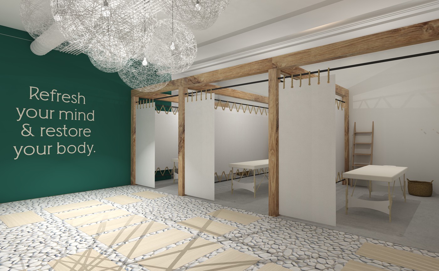 Sway Spa brand application in spa renders detail