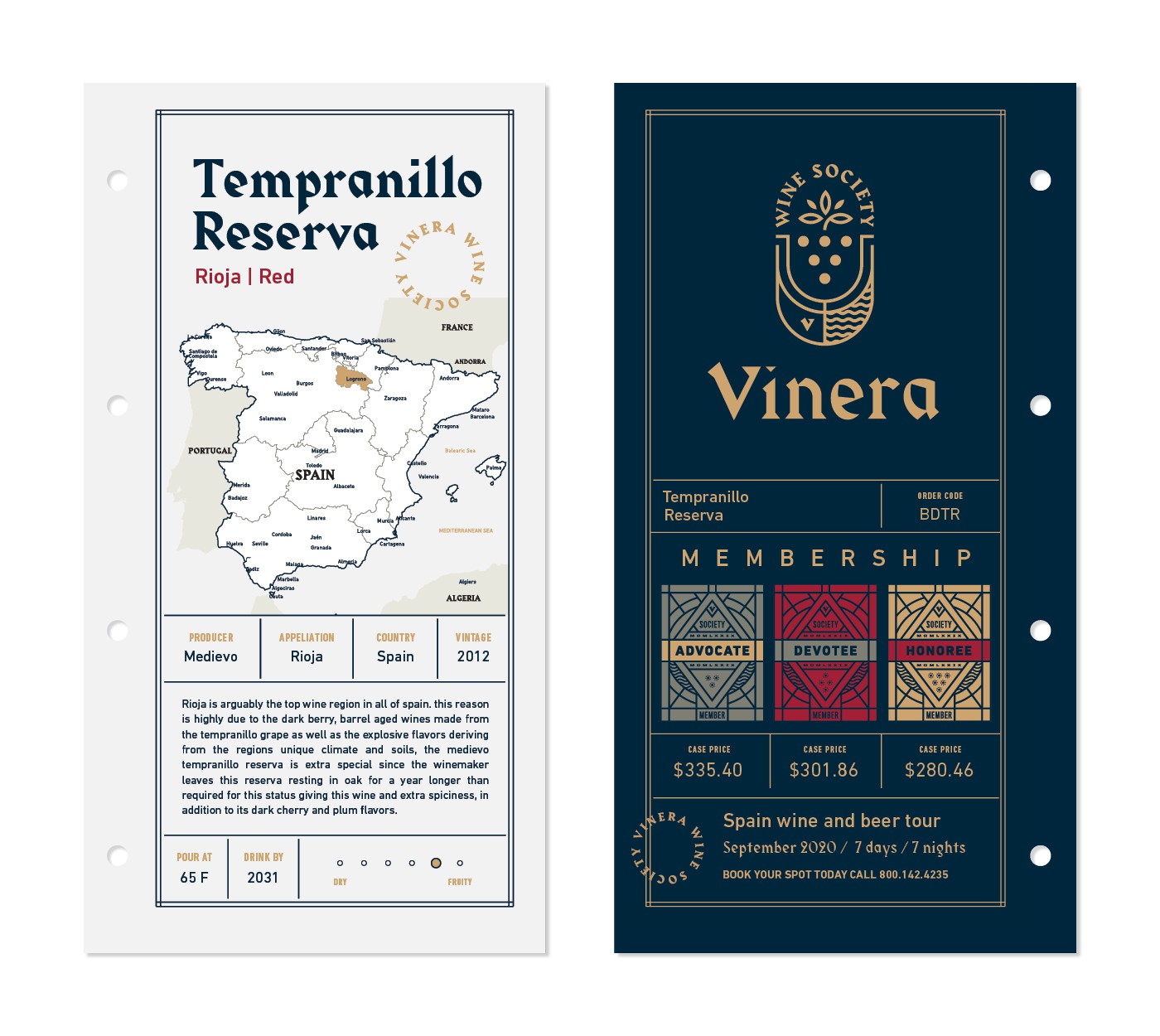 Vinera wine origin and tasting note cards
